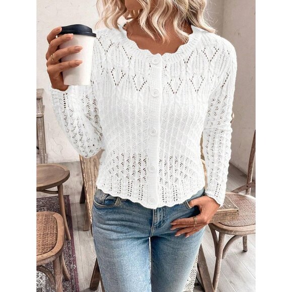 Knit Cardigan Sweater Women Cropped Long Sleeve Button Fall Casual Top - Picture 5 of 5